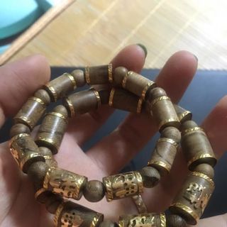Trầm đeo tay Phúc Lộc Thọ bọc vàng 18k