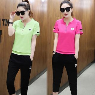 Set Thể Thao Xanh Neon Cổ V Phối Nút