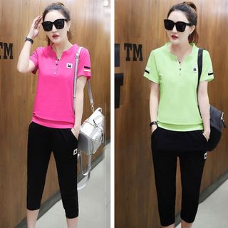 Set Thể Thao Xanh Neon Cổ V Phối Nút