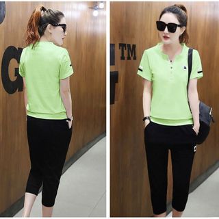 Set Thể Thao Xanh Neon Cổ V Phối Nút