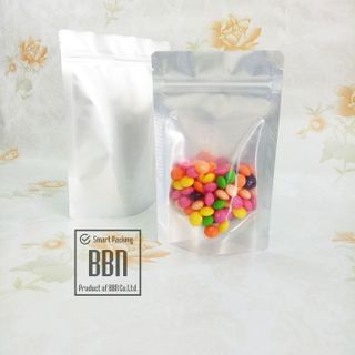 Túi zipper đáy đứng mặt trong mặt bạc 12x19cm