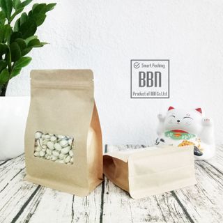 Túi zip giấy đáy bằng 8 cạnh có cửa sổ 15x23cm đựng 500g