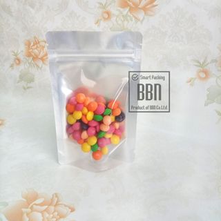Túi zipper đáy đứng mặt trong mặt bạc 12x17cm đựng 100g