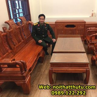 Bộ Bàn Ghế Tần Thủy Hoàng Tay 12 Gỗ Hương Đá