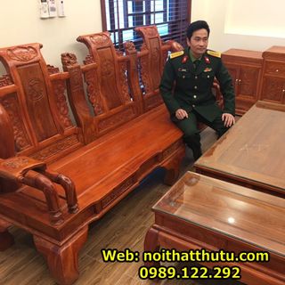 Bộ Bàn Ghế Tần Thủy Hoàng Tay 12 Gỗ Hương Đá
