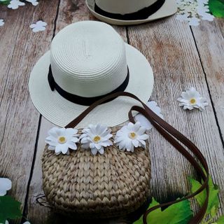 túi cói bầu dây đeo trơn không hoa