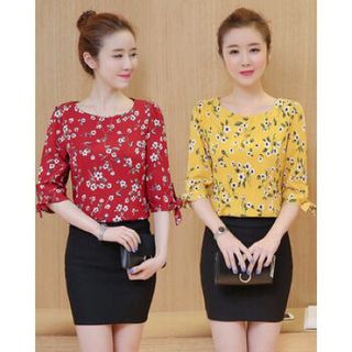 Áo sơ mi Von cổ tròn tay buộc nơ