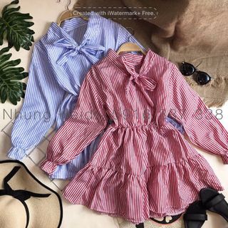 Áo babydoll kẻ sọc cột nơ