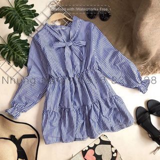 Áo babydoll kẻ sọc cột nơ