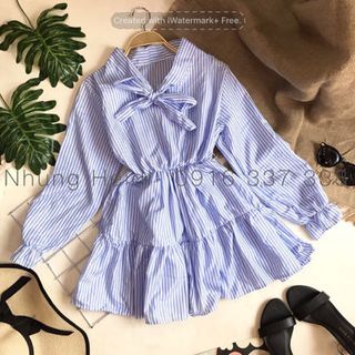 Áo babydoll kẻ sọc cột nơ