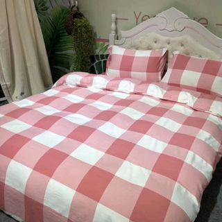 BỘ CHĂN GA GỐI MUJI KẺ HỒNG