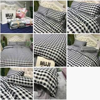 BỘ CHĂN GA GỐI MUJI KẺ ĐEN