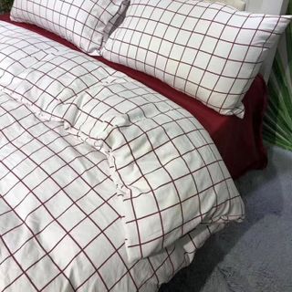 BỘ CHĂN GA GỐI MUJI KẺ ĐỎ