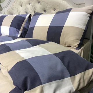 BỘ CHĂN GA GỐI MUJI KẺ XANH ĐEN