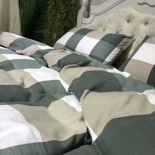 BỘ CHĂN GA GỐI MUJI KẺ XANH RÊU