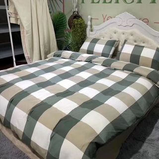 BỘ CHĂN GA GỐI MUJI KẺ XANH RÊU