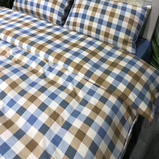 BỘ CHĂN GA GỐI MUJI KẺ NÂU