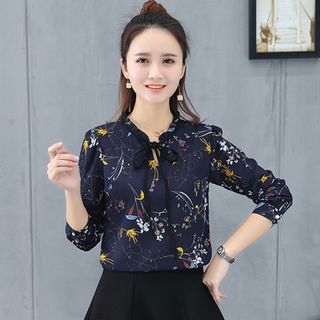 Áo Sơ Mi Xanh Đen Cổ Cột Nơ