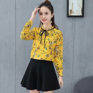 Áo Sơ Mi Xanh Đen Cổ Cột Nơ