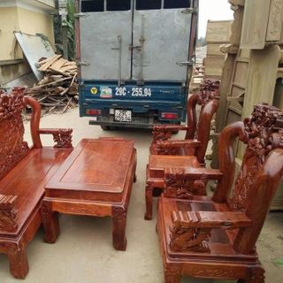 Bộ Bàn Ghế Đồng Kỵ Rồng Bát Tiên Gỗ Hương Vân