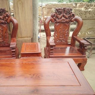 Bộ Bàn Ghế Đồng Kỵ Rồng Bát Tiên Gỗ Hương Vân