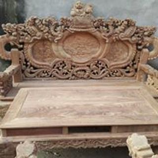 Bộ Bàn Ghế Nghê Đỉnh Tay Khuỳnh vách liền gỗ hương vân