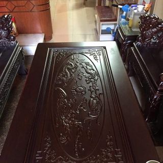 Bộ Bàn Ghế Nghê Đỉnh Tay Khuỳnh vách liền gỗ hương vân