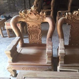 Bộ Bàn Ghế Nghê Đỉnh 3 đầu Gỗ Hương Vân Tay 12