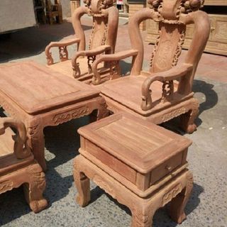 Bộ bàn ghế gỗ cẩm nam phi hàng đào tay 12
