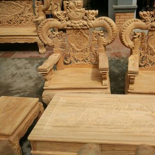 Bộ bàn ghế nghê đỉnh tay khuỳnh gỗ gõ đỏ