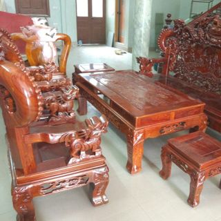Bộ Bàn Ghế Nghê Đỉnh Tay Khuỳnh Gỗ Hương Vân