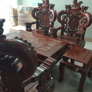 Bộ Bàn Ghế Nghê Đỉnh Tay Khuỳnh Gỗ Hương Vân