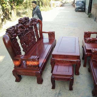 Bộ bàn ghế rồng trầu mặt nguyệt gỗ hương vân