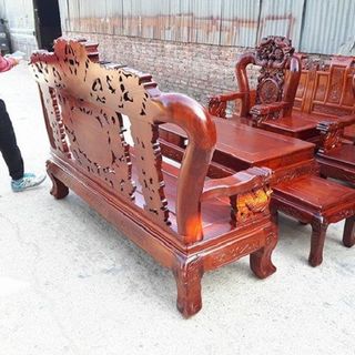 Bộ bàn ghế rồng trầu mặt nguyệt gỗ hương vân