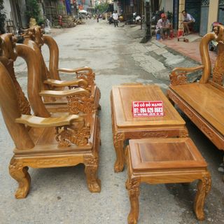 Bộ bàn ghế giả cổ trạm tứ linh tay 12