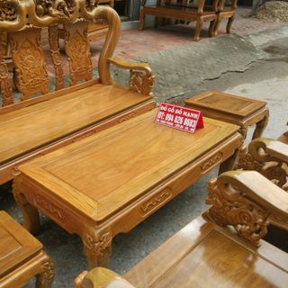 Bộ bàn ghế giả cổ trạm tứ linh tay 12