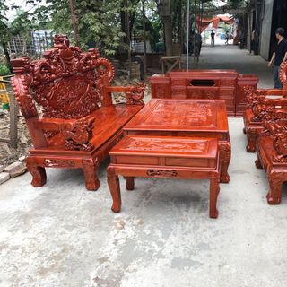 Bộ bàn ghế giả cổ nghê khuỳnh gỗ hương đá