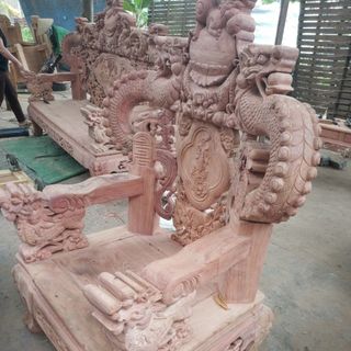 Bộ bàn ghế giả cổ nghê khuỳnh gỗ hương đá