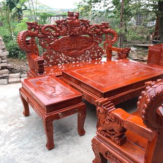 Bộ bàn ghế giả cổ nghê khuỳnh gỗ hương đá
