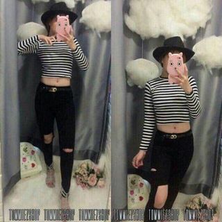 Áo sọc tay dài croptop