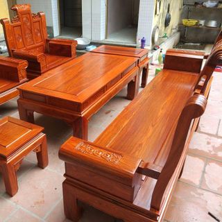 Bộ Bàn Ghế Âu Á Hộp Kiểu Cuốn Thư Gỗ Hương Vân Bộ 2m2 và 2m4