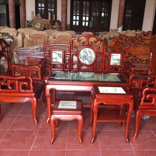 Bộ Bàn Ghế Guột Móc Mỏ Khảm Đá Gỗ Gụ