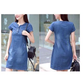 Đầm Jeans Cổ Tròn Fashion