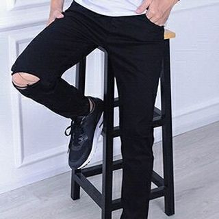 Quần Jeans Nam Đen Trơn - Rách Gối