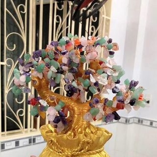Cây Tài Lộc Đá Thạch Anh Ngũ Sắc 26cm