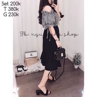 ẢNH CHỤP SET ÁO CARO CHÂN VÁY ĐUÔI CÁ