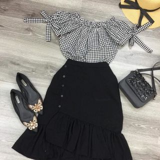 ẢNH CHỤP SET ÁO CARO CHÂN VÁY ĐUÔI CÁ