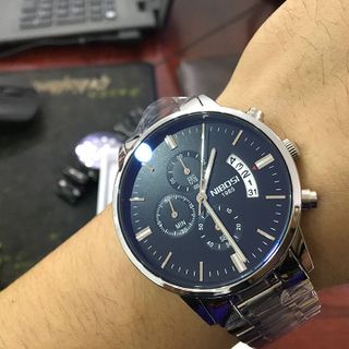 Đồng hồ nam NIBOSI 1985 dây bạc mặt đen