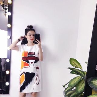 Đầm suông in cô gái màu siêu cute