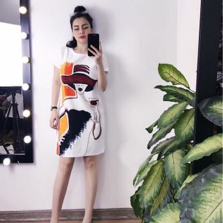 Đầm suông in cô gái màu siêu cute